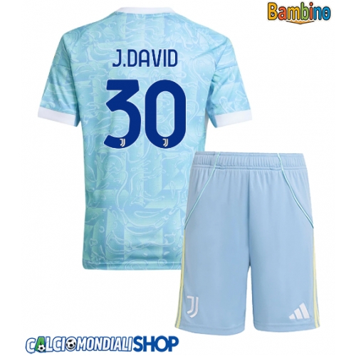 Maglie da calcio Juventus Jonathan David #30 Seconda Maglia Bambino 2025-26 Manica Corta + Pantaloni corti)